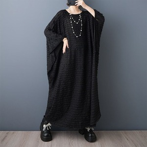 BATWING SLEEVE OVERSIZED TEXTURED MAXI DRESS M-17276