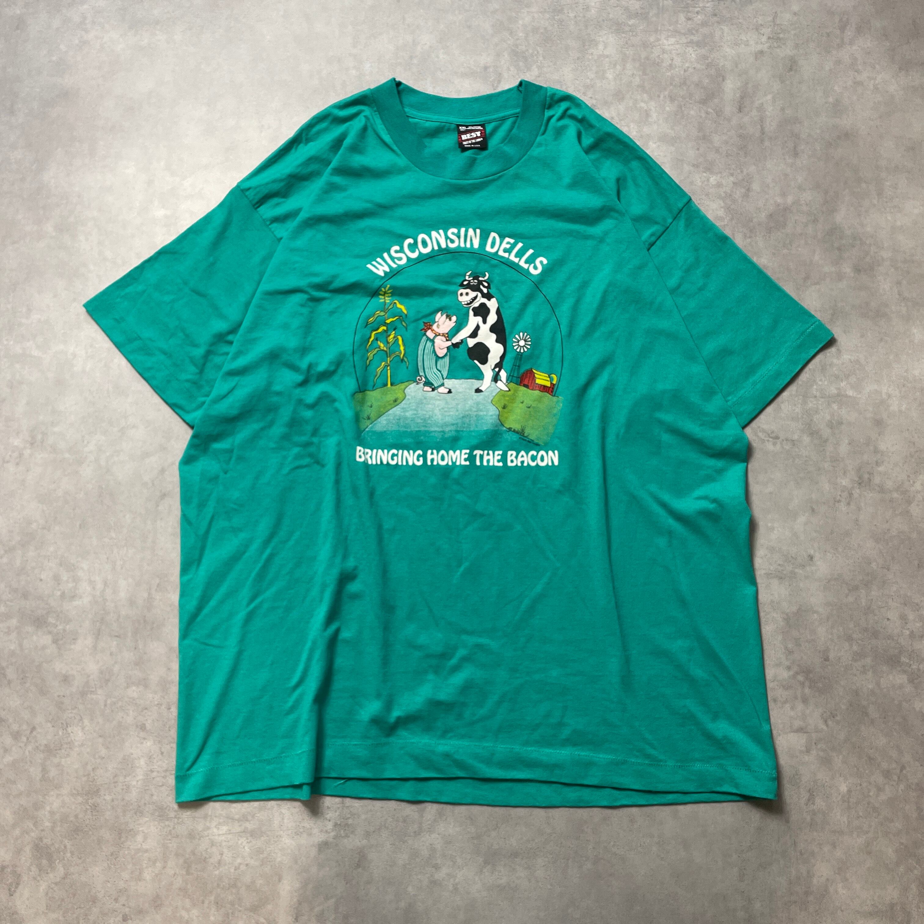 90s USA製 牛 豚 アニマル グッドプリント Tシャツ vintage