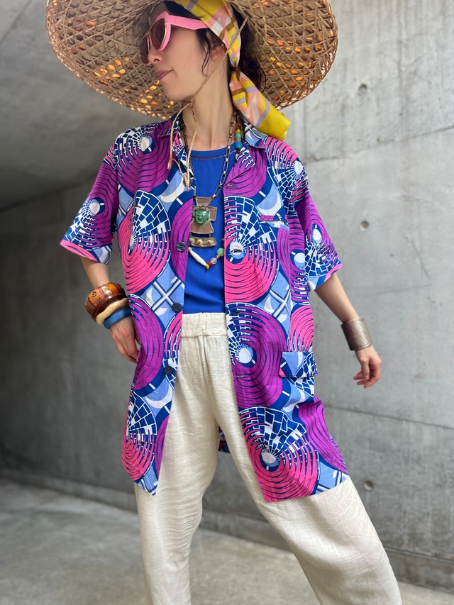 Vintage african batik modern cotton shirt