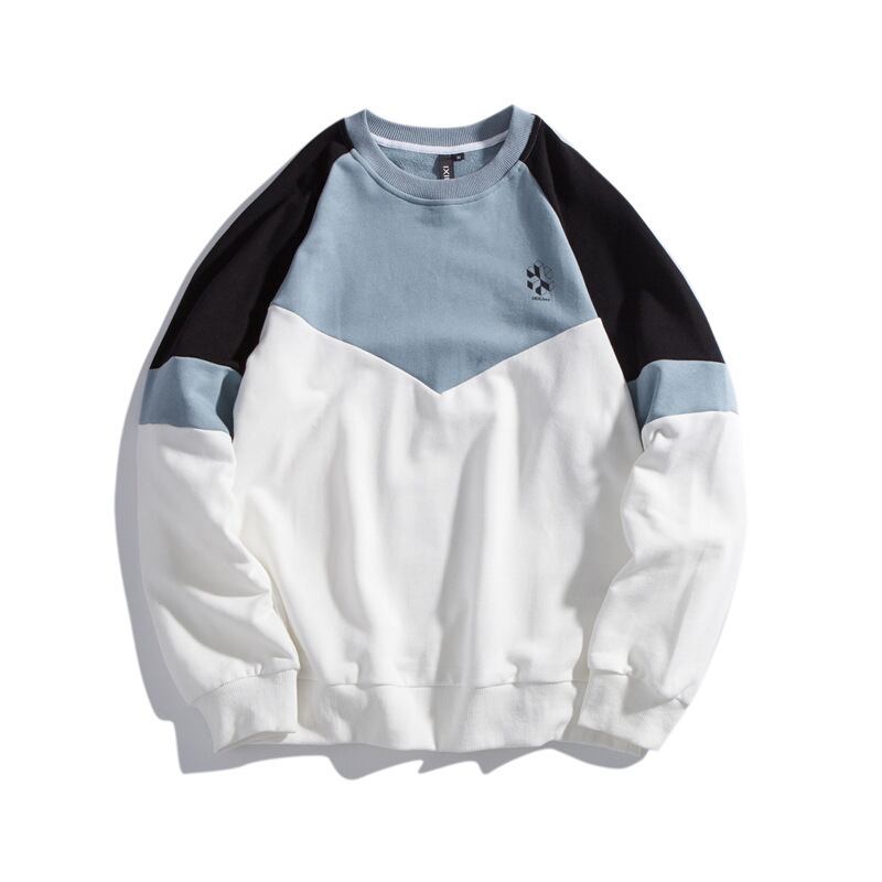 Road Vintage Wind Round Neck Pullover Sweatshirt Men's Fall Trend Contrasting Color Splicing JacketTop-アリババ Oネック ビンテージ hip6-161189787467316
