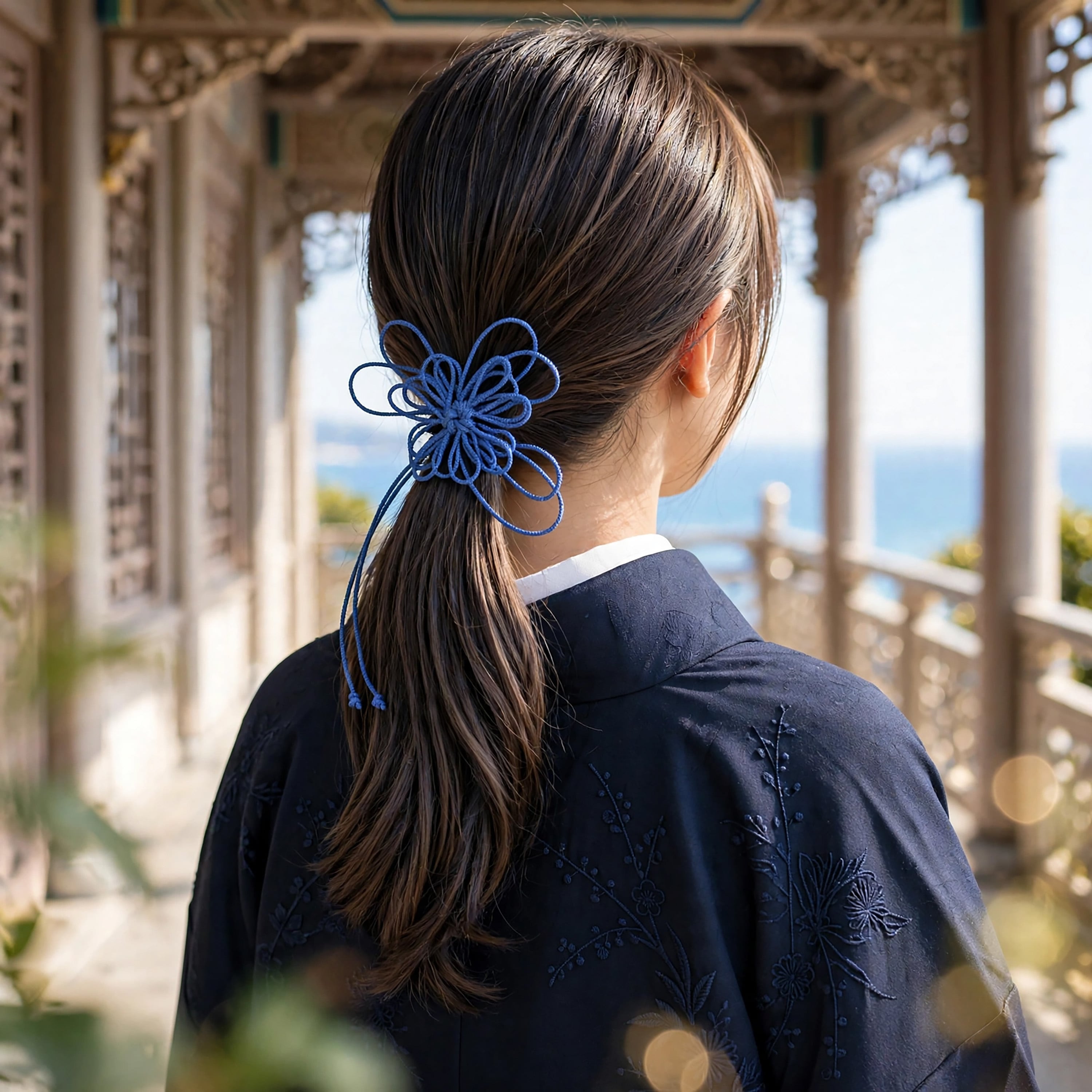 飾り結びヘアゴム「囁、明ラカニ」(薄青)|着物・浴衣に簡単アレンジで和装ヘア