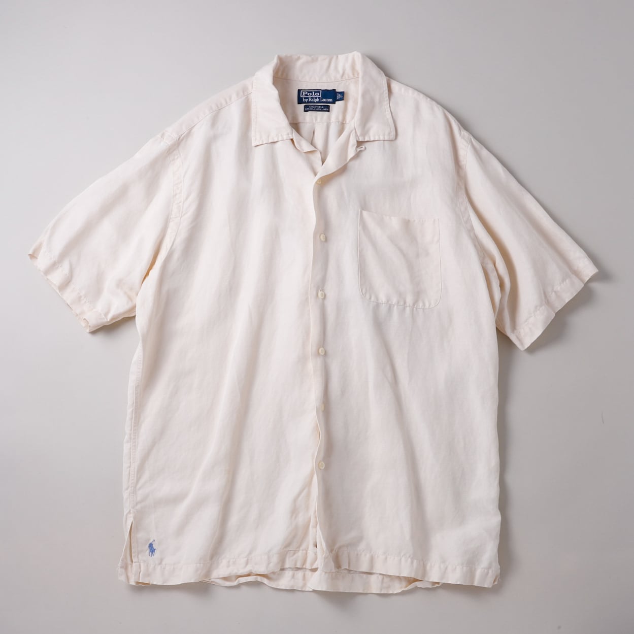 極美品】90s Ralph Lauren special silk linen open collar shirt