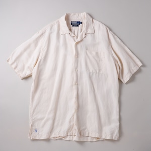 【極美品】90s Ralph Lauren special silk linen open collar shirt "CALDWELL" off white mint condition / 90年代 ラルフローレン スペシャル シルク リネン オープンカラー シャツ コードウェル 半袖 サイズL オフホワイト サマーシャツ 夏服