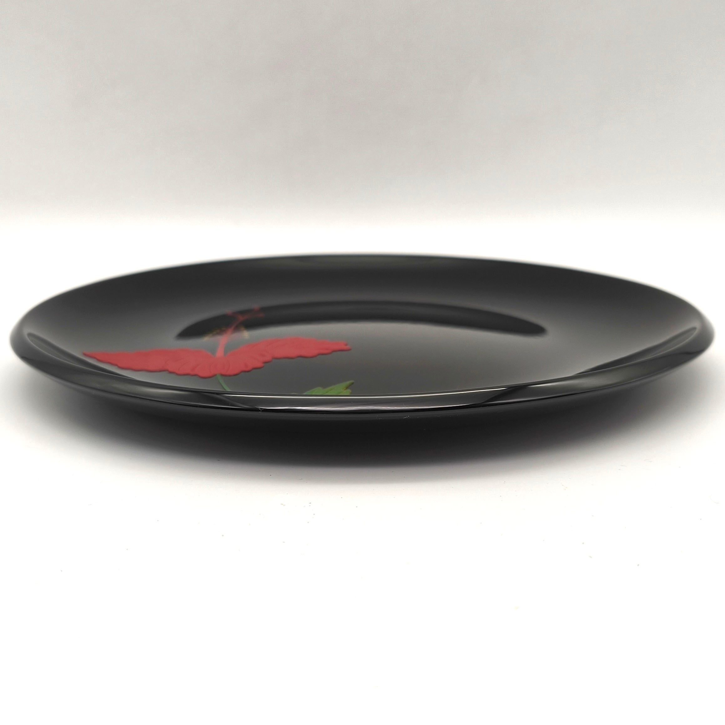 琉球うるし工芸・7寸皿・ハイビスカス・黒塗・琉球漆器・No.260916-44