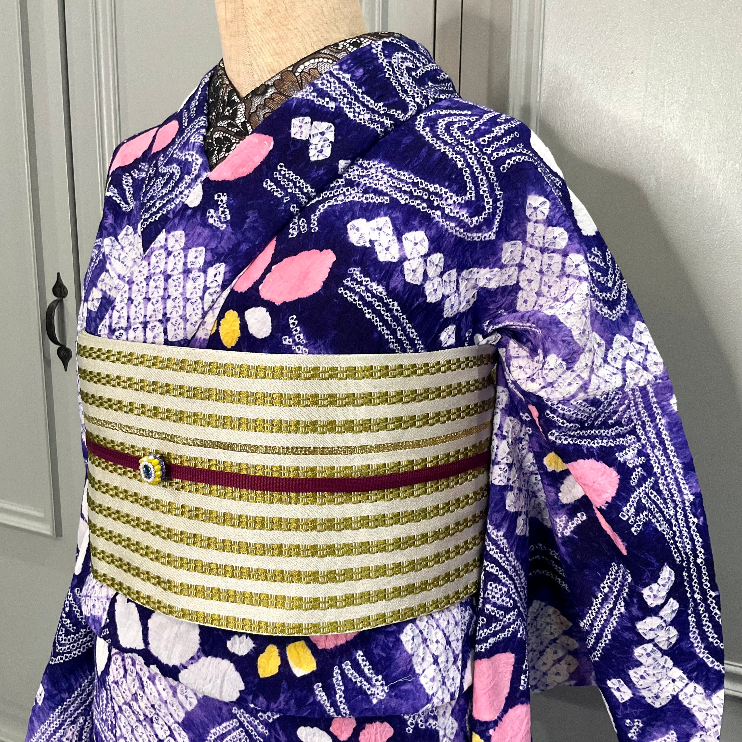 long＊Retro Iris＊花 あやめ 紫 有松鳴海絞り浴衣 B654 | kimono tento