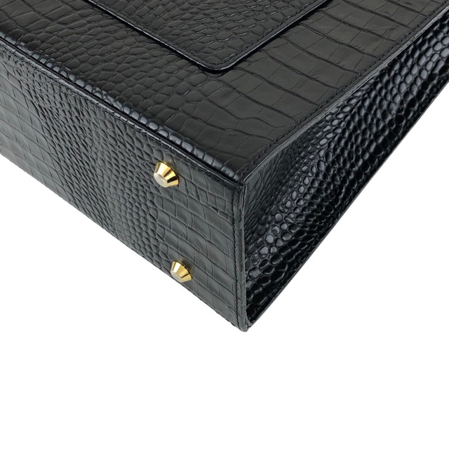 Yves Saint Laurent イヴ・サンローラン ハンドバッグ ブラック YSL レザー クロコ型押し vintage ヴィンテージ オールド 3e2ciz