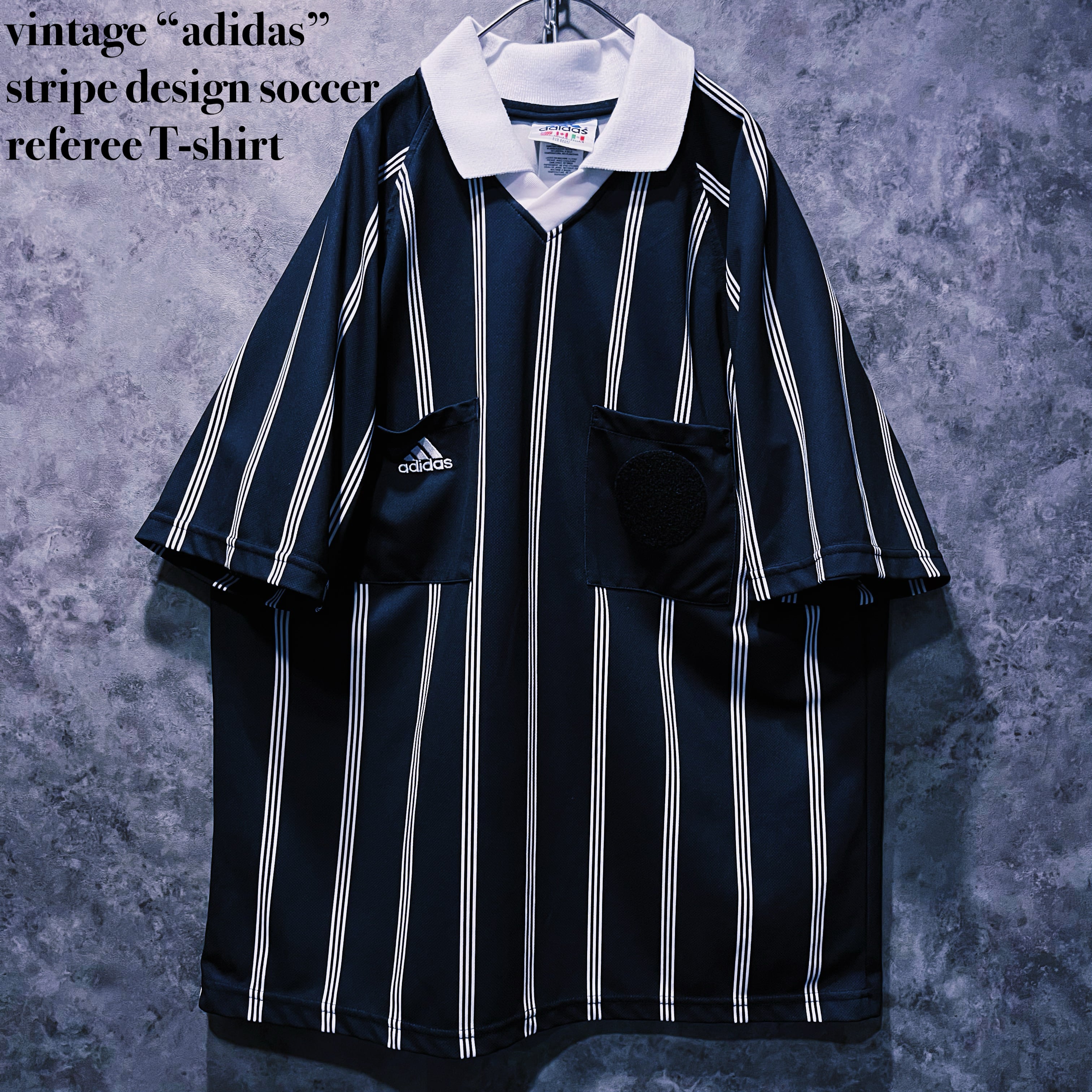 【doppio】vintage “adidas” stripe design soccer referee T-shirt