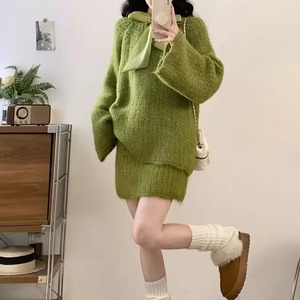 【2点セット】ビッグリボンルーズニットプルオーバー＋ミニスカ ・74231