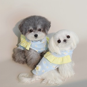 【PET】全2色格子柄フラワー付きトップス