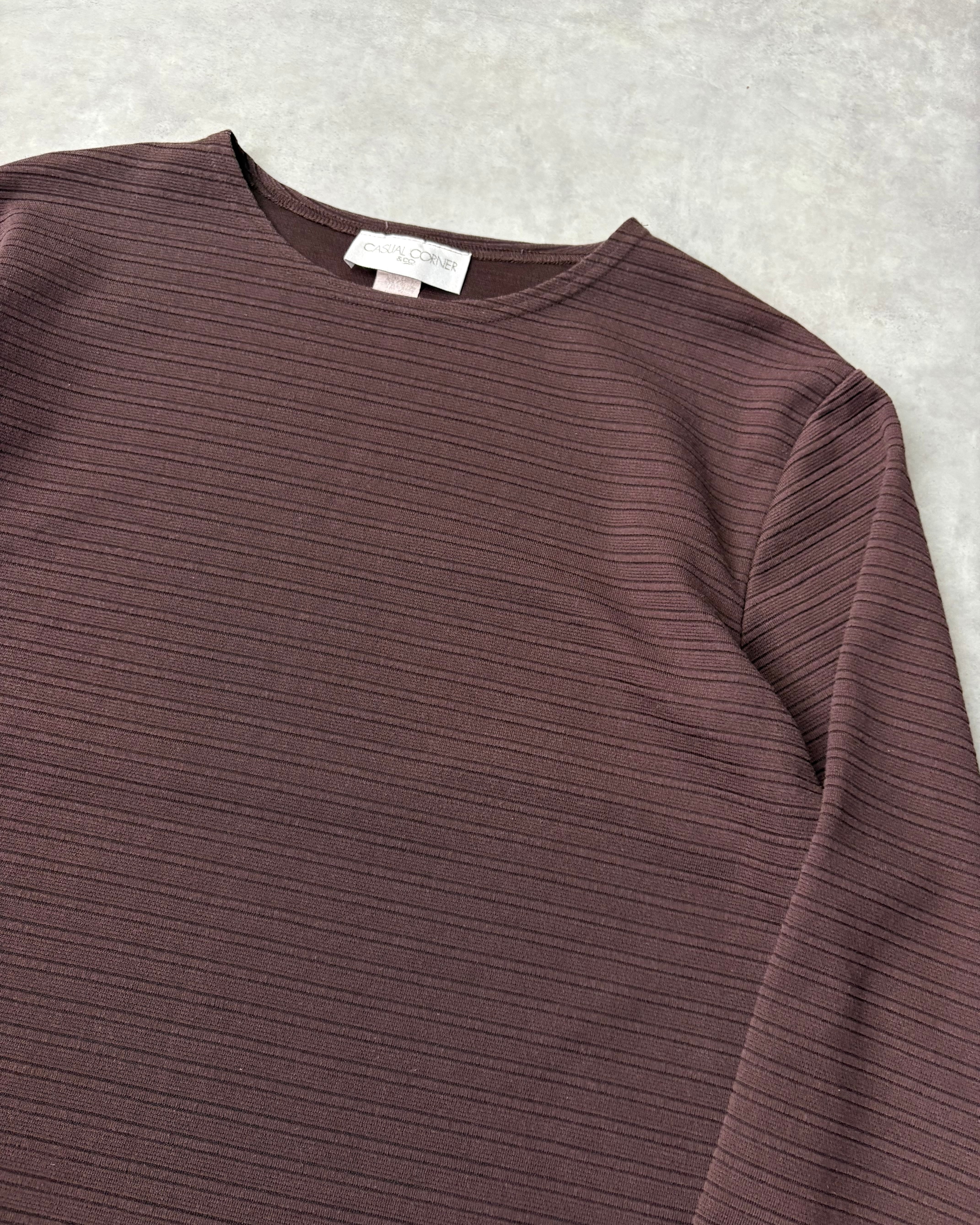 90s CASUAL CORNER & Co. Border Jacquard Pattern L/S Cut-sew USA製