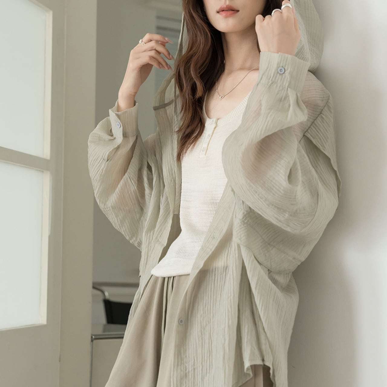 Green hooded sunscreen shirt S1198