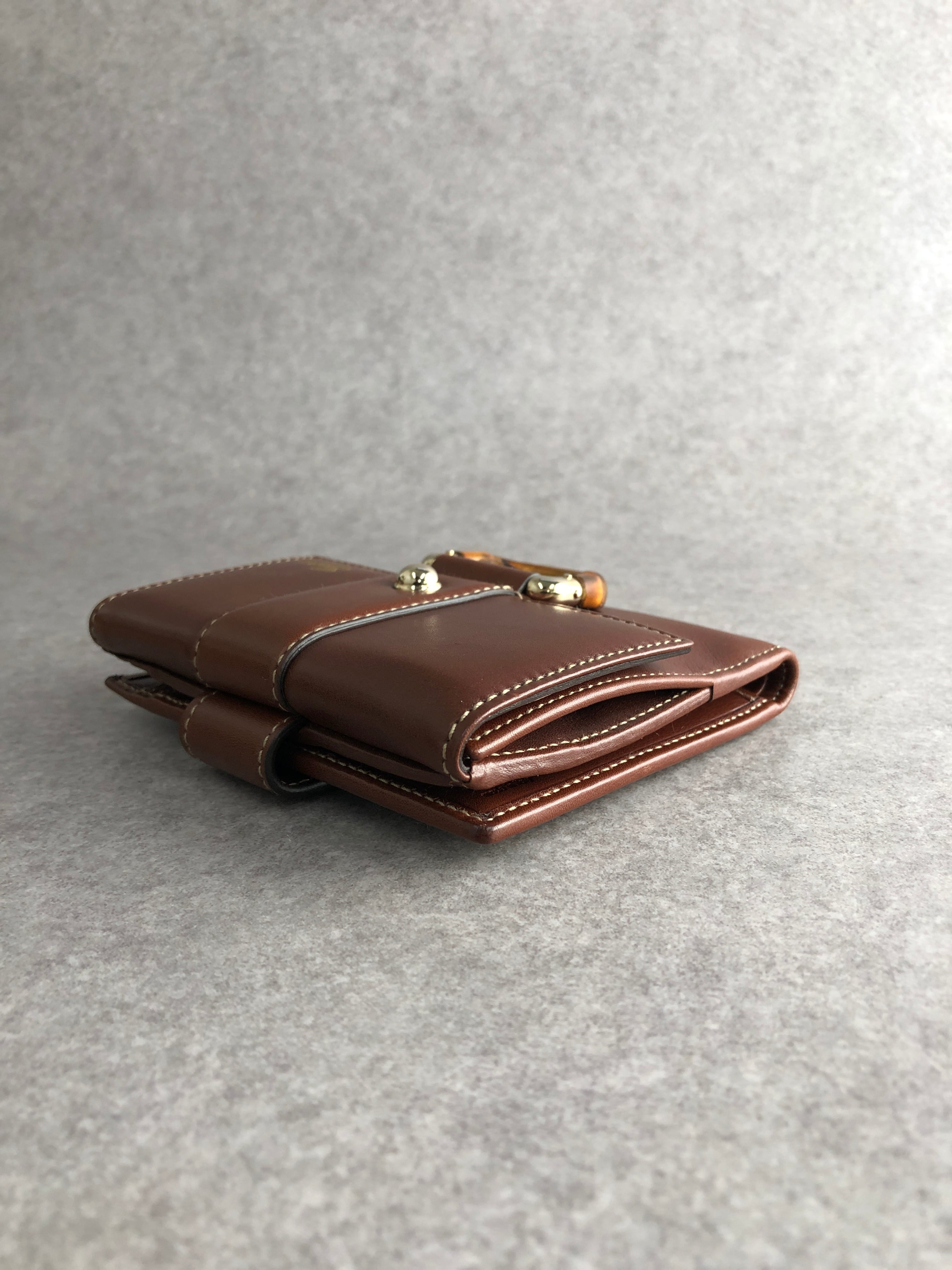 GUCCI グッチ 財布 ブラウン バンブー レザー 2つ折り vintage