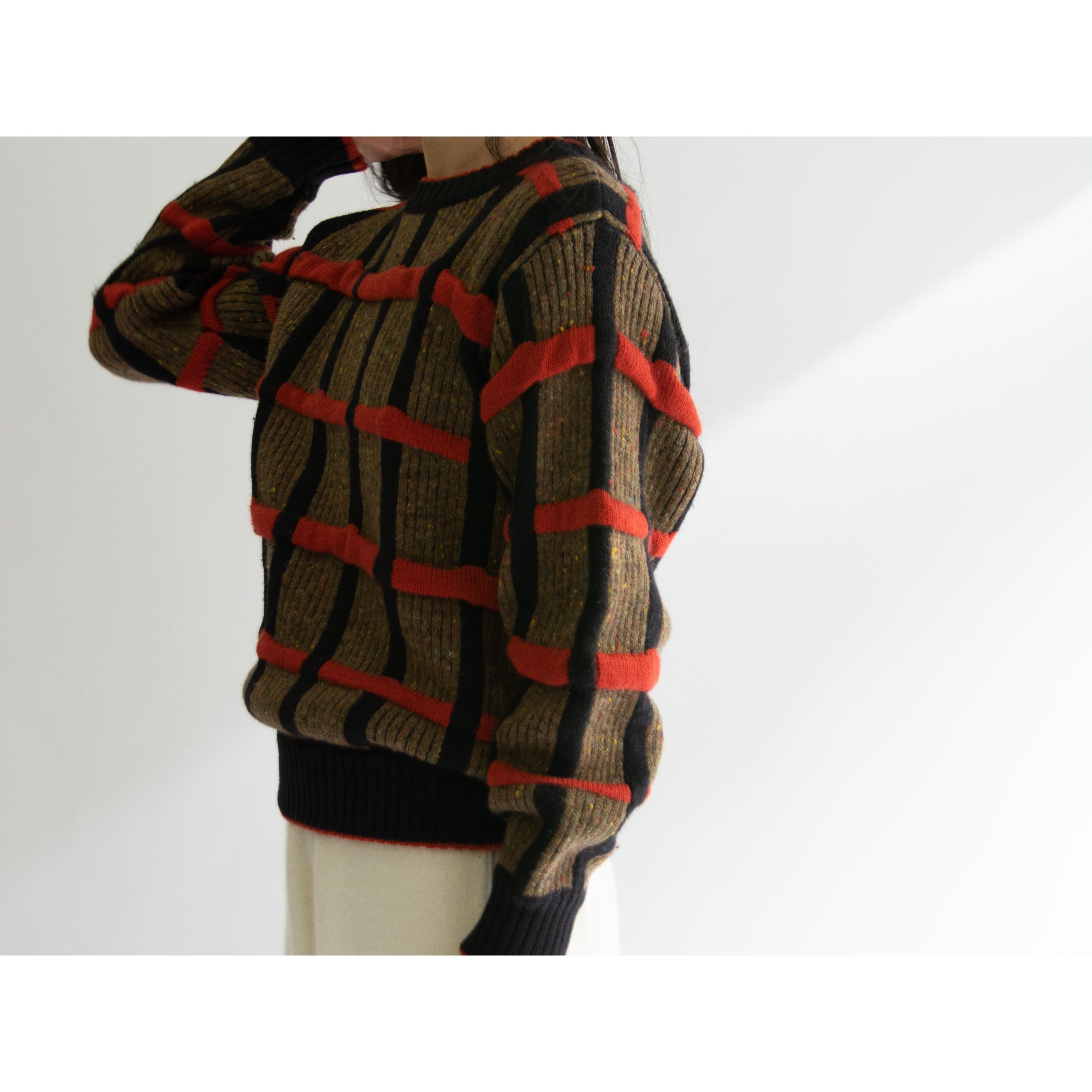 【MARITHE FRANCOIS GIRBAUD "11342"】Made in France 70-80's Wool-Acrylic-Polyester Crew Neck Sweater（マリテフランソワジルボー フランス製ウール混クルーネックセーター ニット）