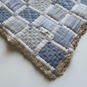 ＜BEBE ORGANIC＞ Mai Blanket パッチワーク ブランケット(Blue Patchwork)