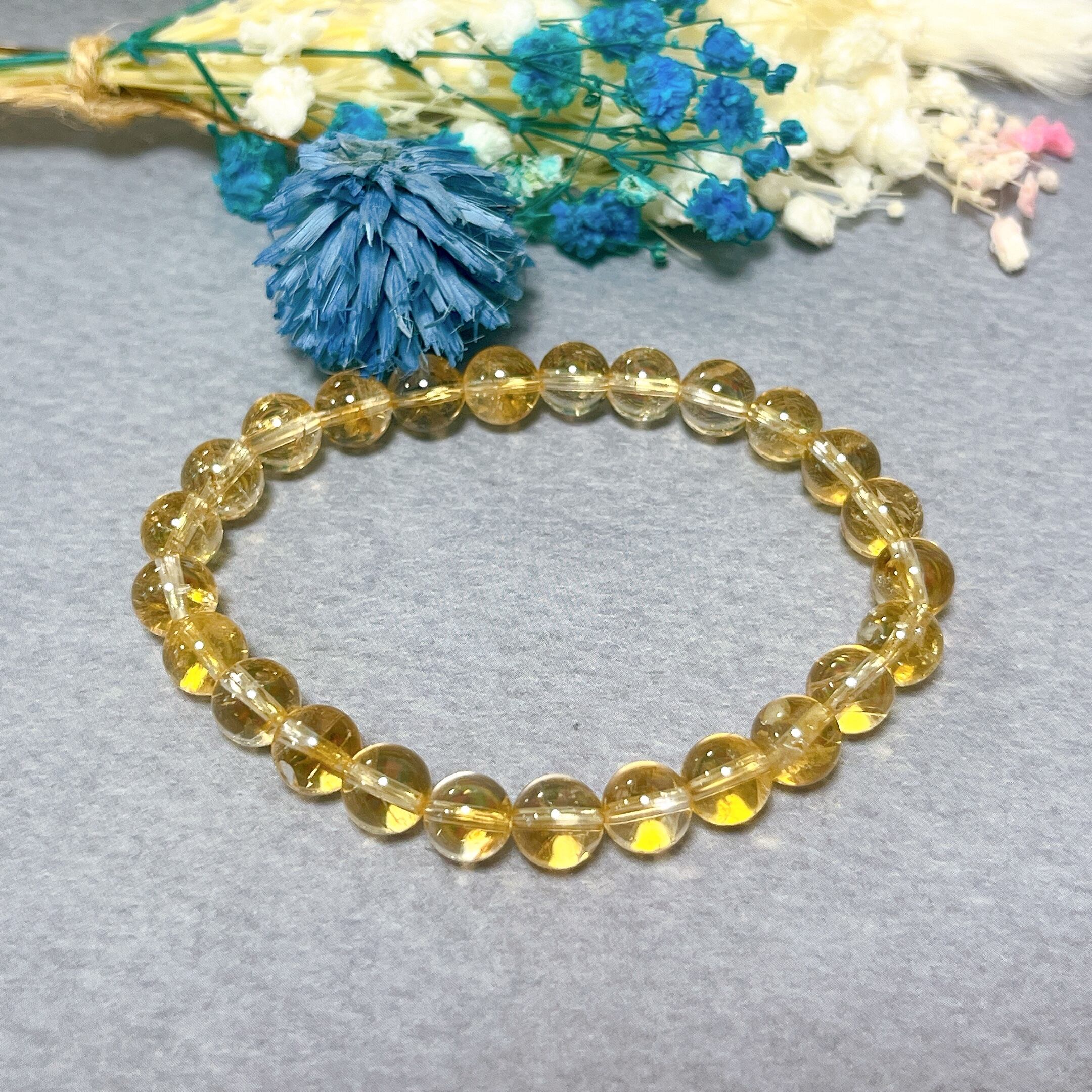 現品限り】虹入り!シトリンブレスレット 手首サイズ約15.5cm | 鉱房らぶこ