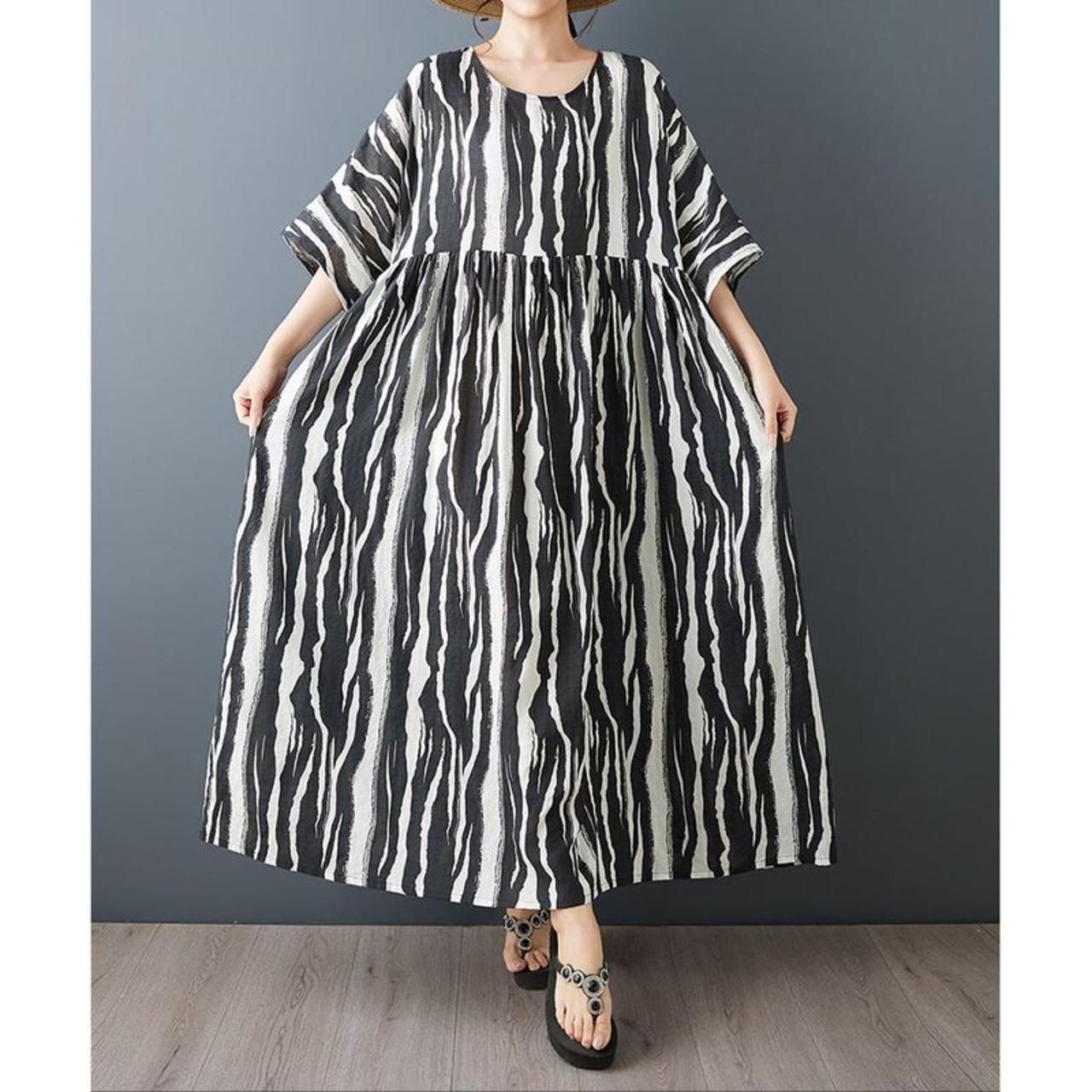 モノトーン 柄切替 ワンピース 30216