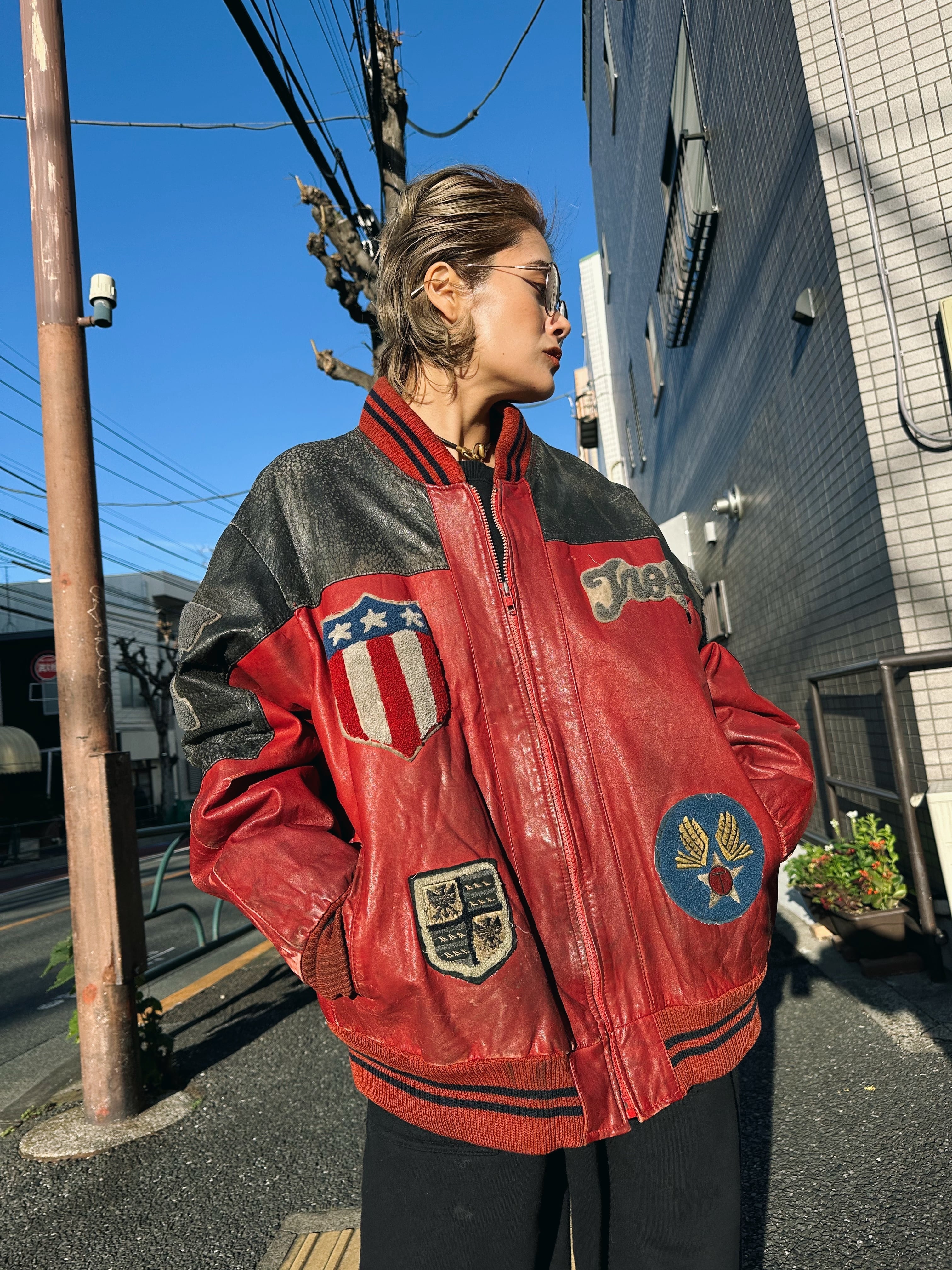 (OT332)80's TROOP leather jacket