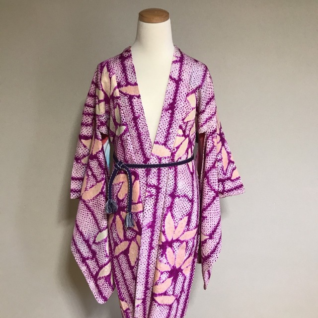 Vintage HAORI SHIBORI of print Silk purple × White 