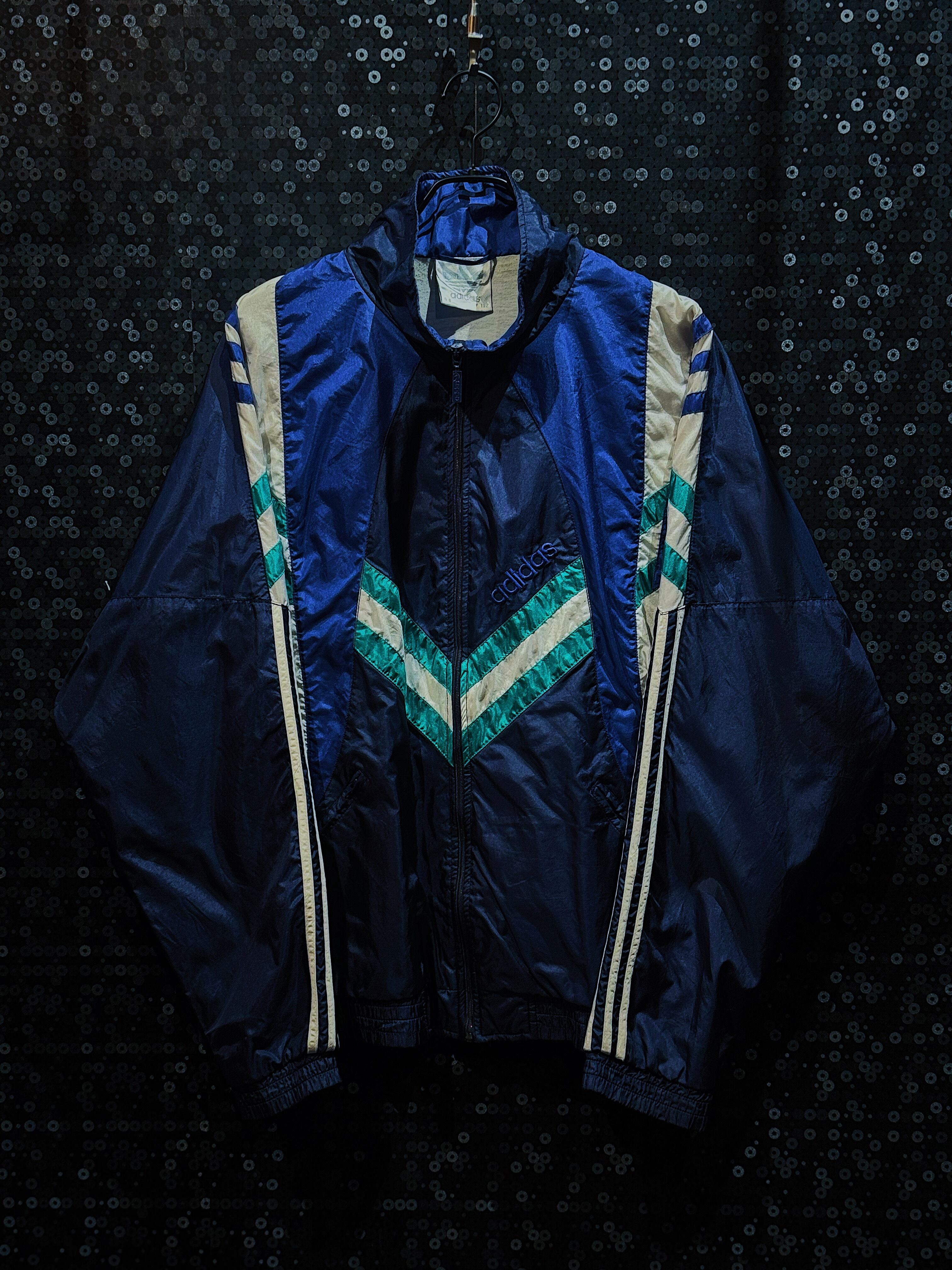 【ÆIEM】90's vintage adidas original trefoil logo multicolored line nylon jacket