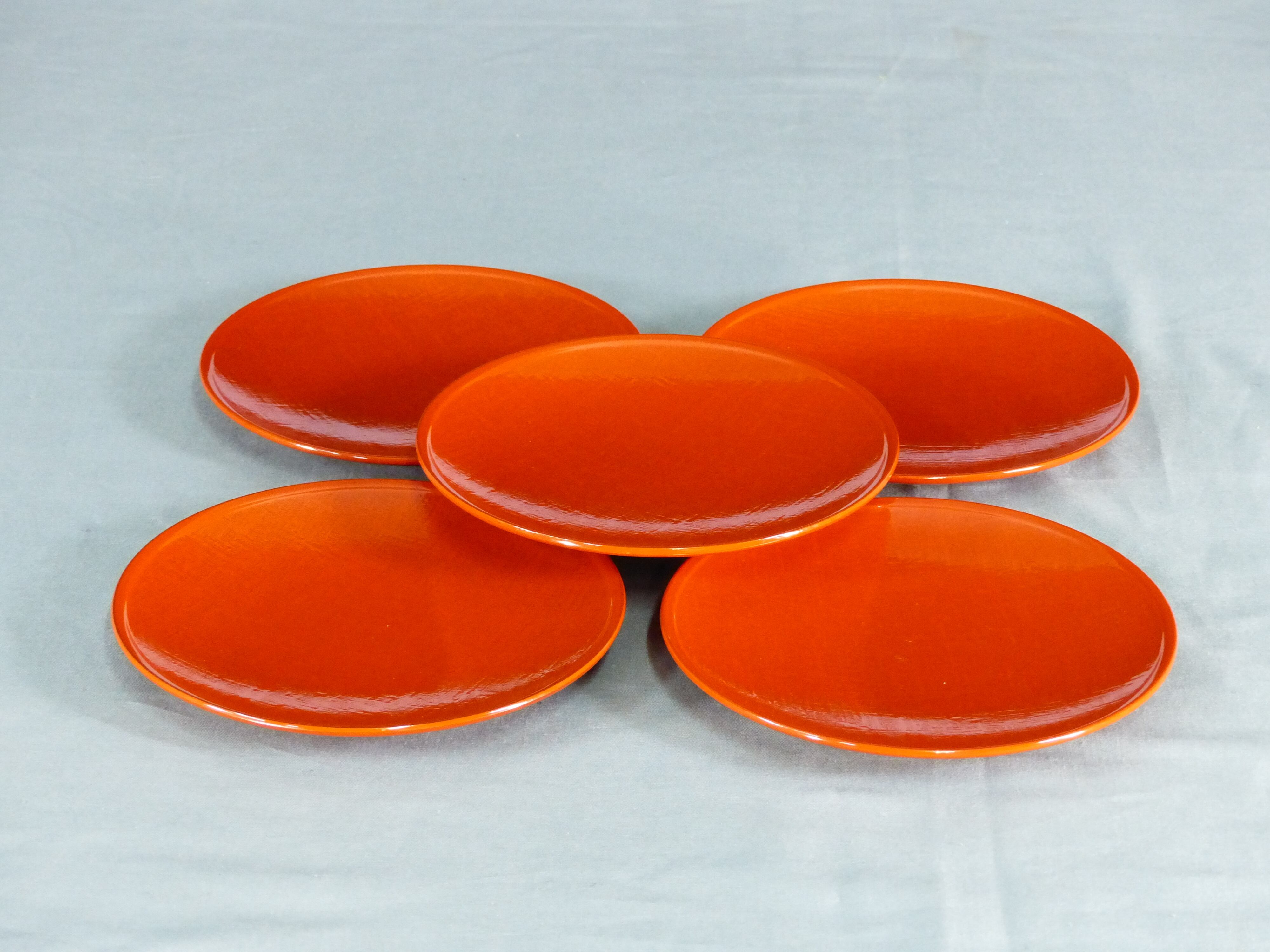 布目朱塗 銘々皿 五客 越前塗 木箱入り