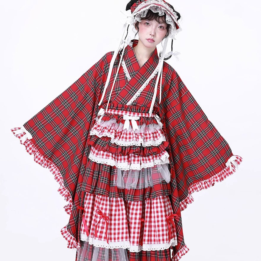 和ロリ 着物 チェック柄 着物風 イベント衣装 コスプレ コンカフェ コスプレ衣装
