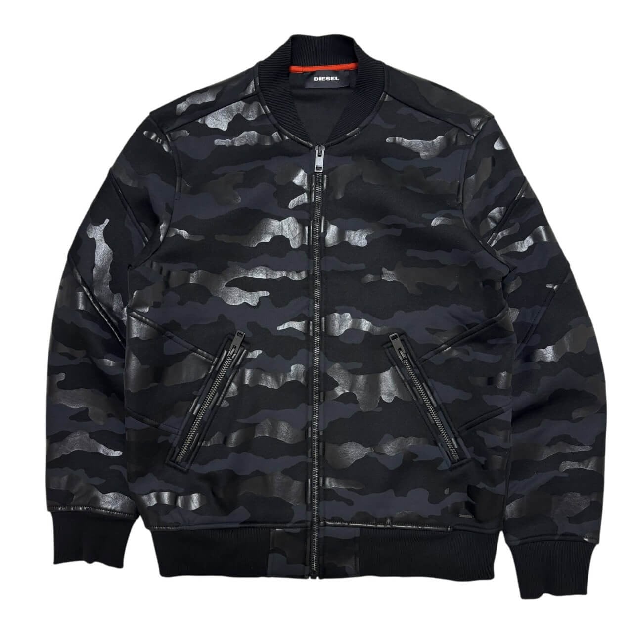 古着 ディーゼル ボンバージャケット スウェットブルゾン クリーニング済み DIESEL ボンディング カモフラ メンズL 黒