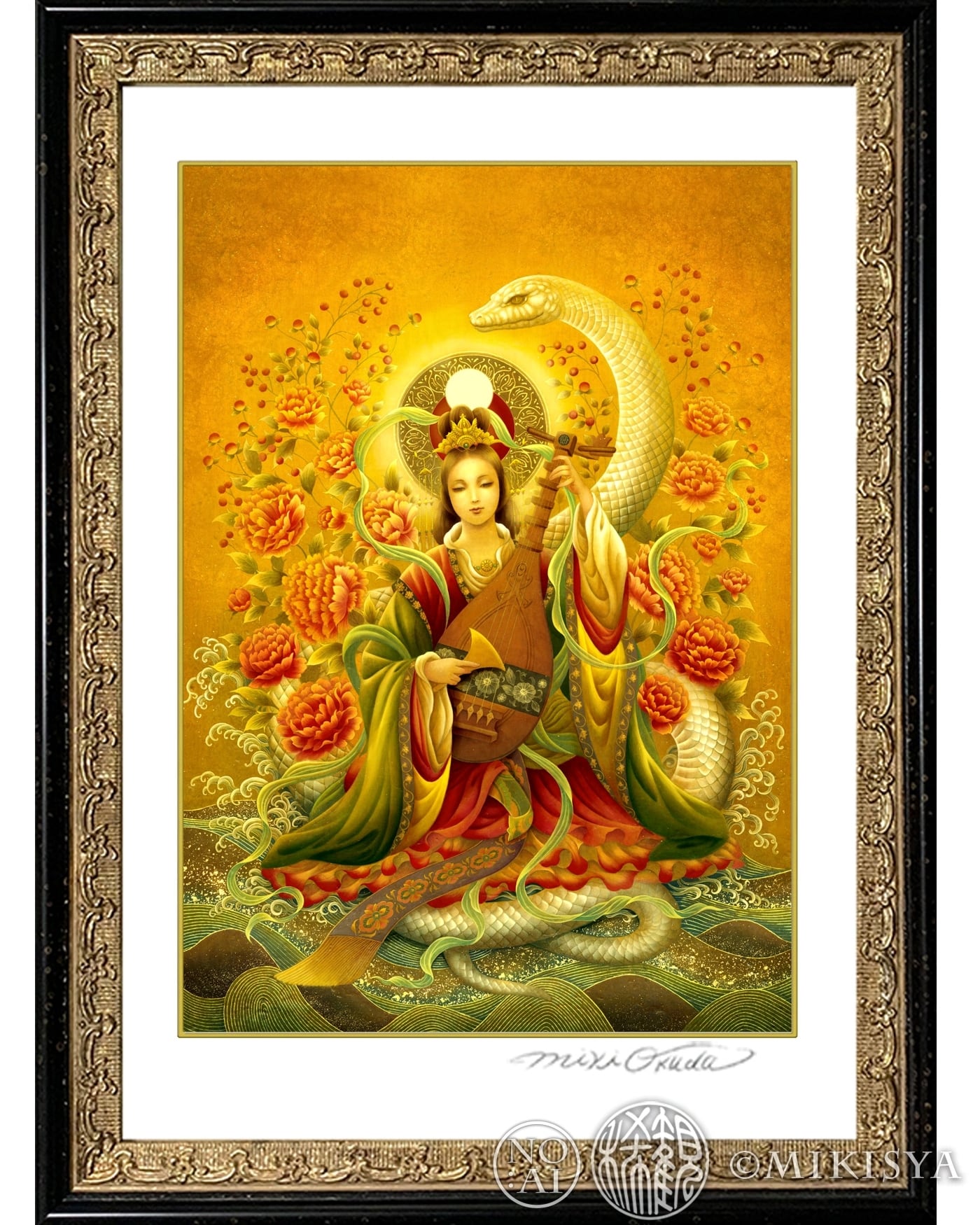 白蛇弁財天】SSサイズ｜財運・縁結びの女神｜七福神｜ジクレー版画・神