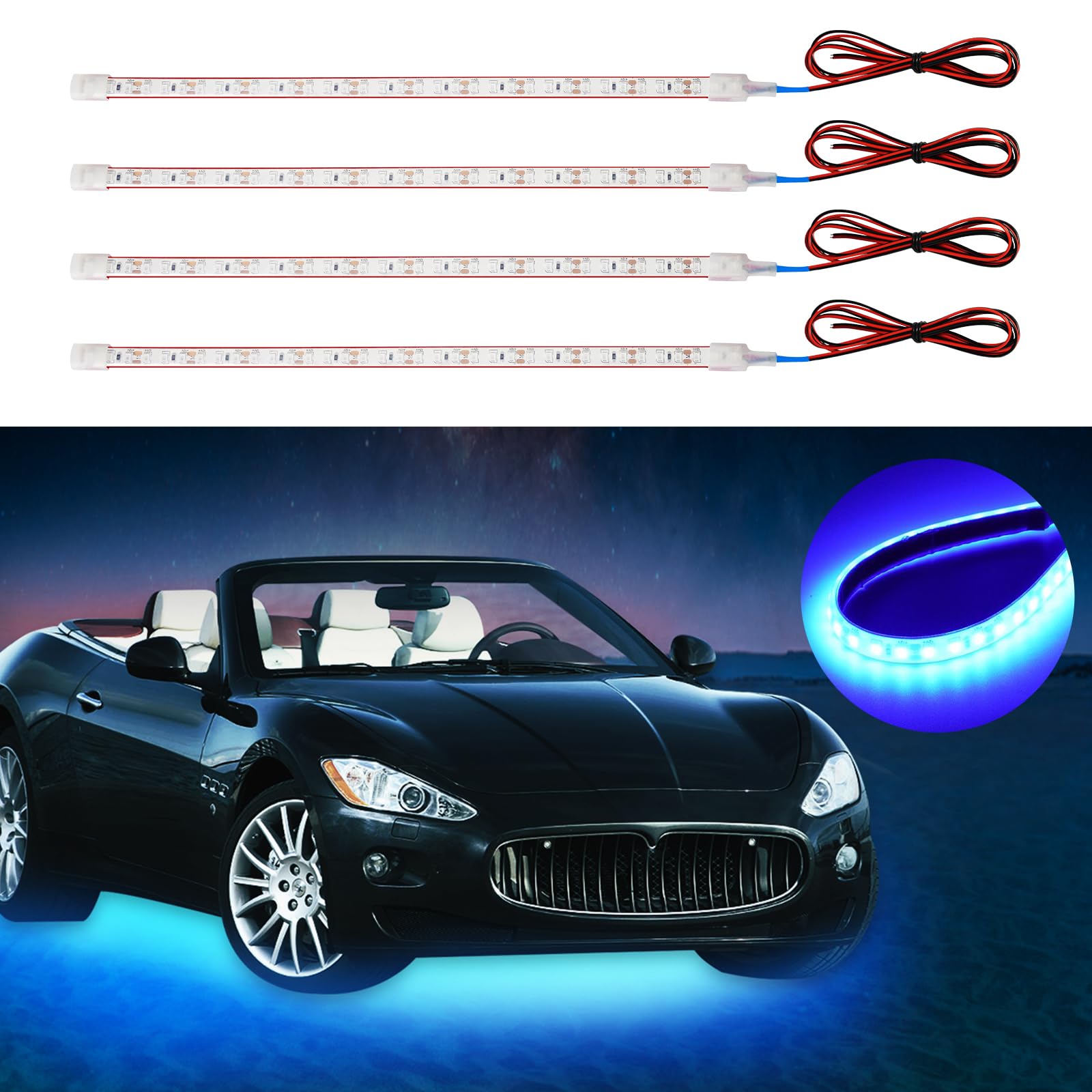 DUOFU365 LEDテープライト 車 ledテープ フットライト 車内 ボート バイク テールランプ 足下照明 12V シリコン IP68防水 高輝度 カット可能 30CM 4本入り ブルー