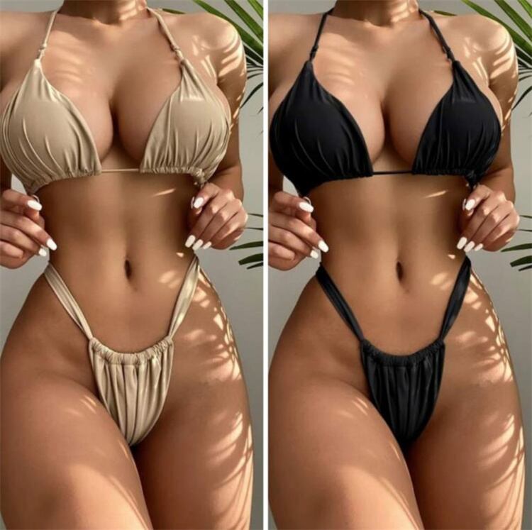 セクシー ピュアカラー スプリット ビキニ レディース 水着 スリム