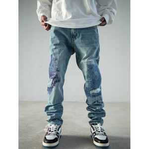 【DRIP0870】D/B Embroidered Patch Denim