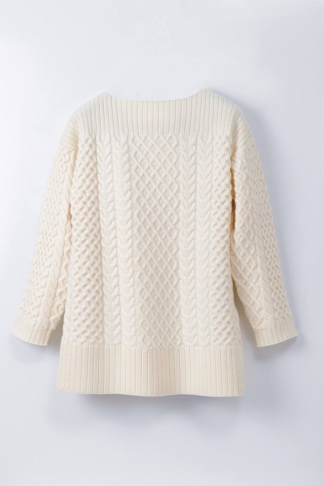 Boat neck cable knit　/white