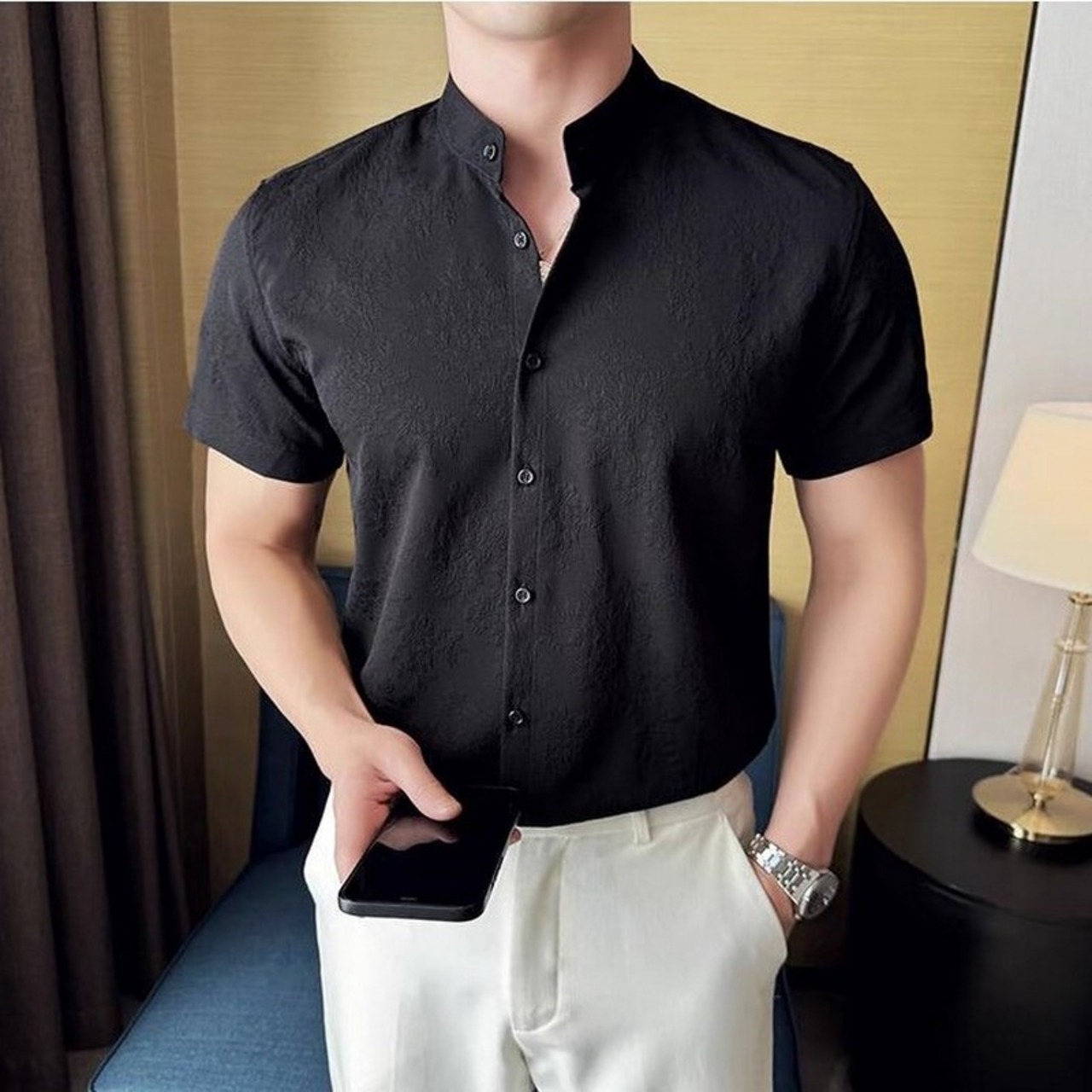 short sleeve stand collar shirt 00307
