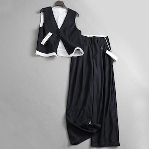 Stripe Pattern Vest & Tailored Pants Set ST0007
