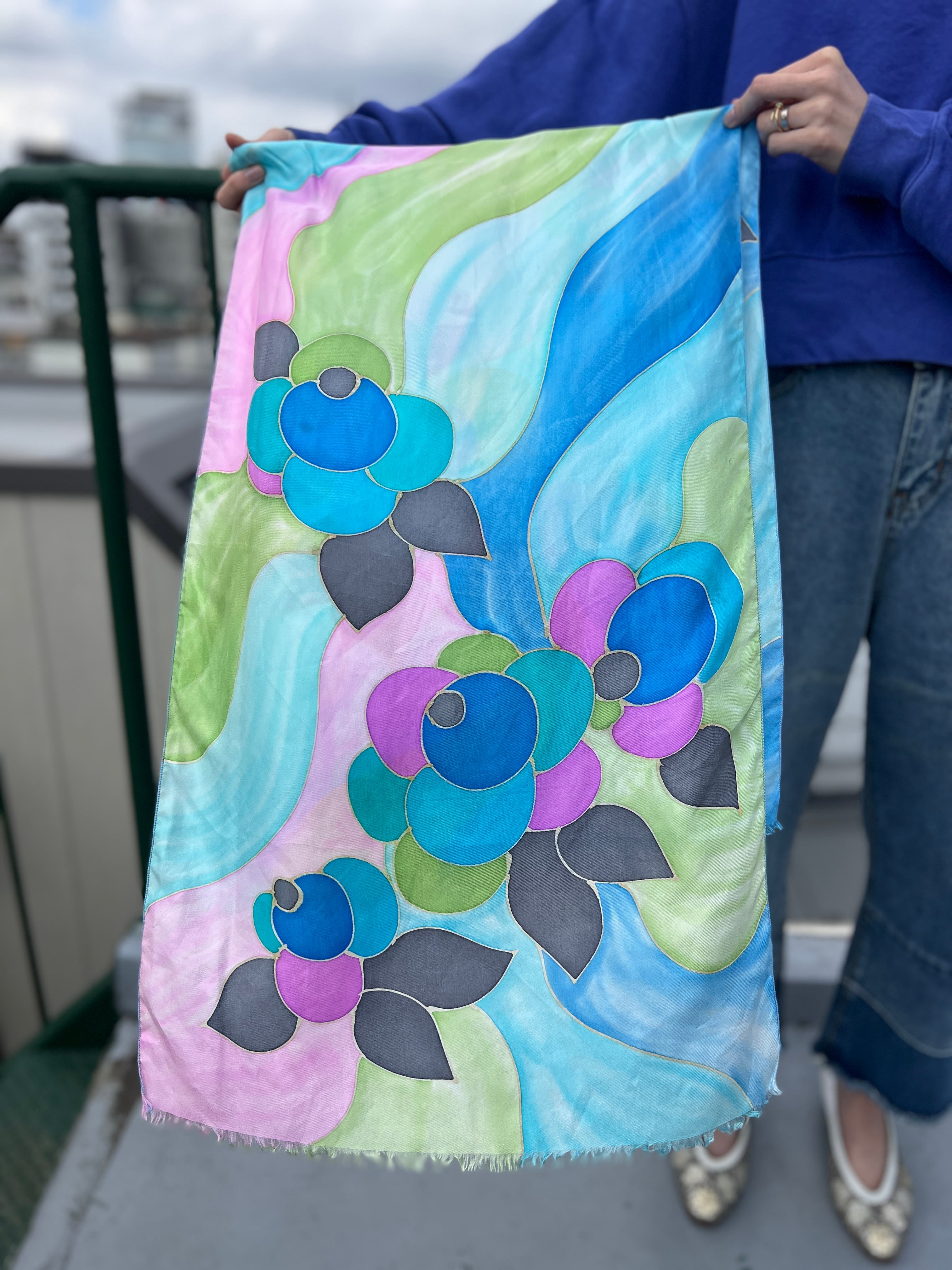 Vintage "floral" multicolored silk art scarf