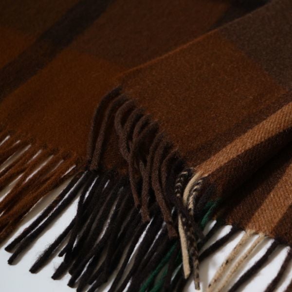 Joshua Ellis ブラウン系 グリーン ライン カシミヤ大判ストール