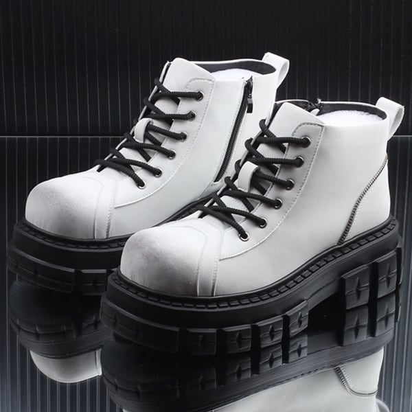 メタルジップエッジレースアップホワイトタンクブーツ(ruf_02784)