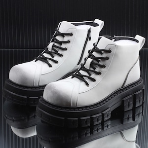 メタルジップエッジレースアップホワイトタンクブーツ(ruf_02784)