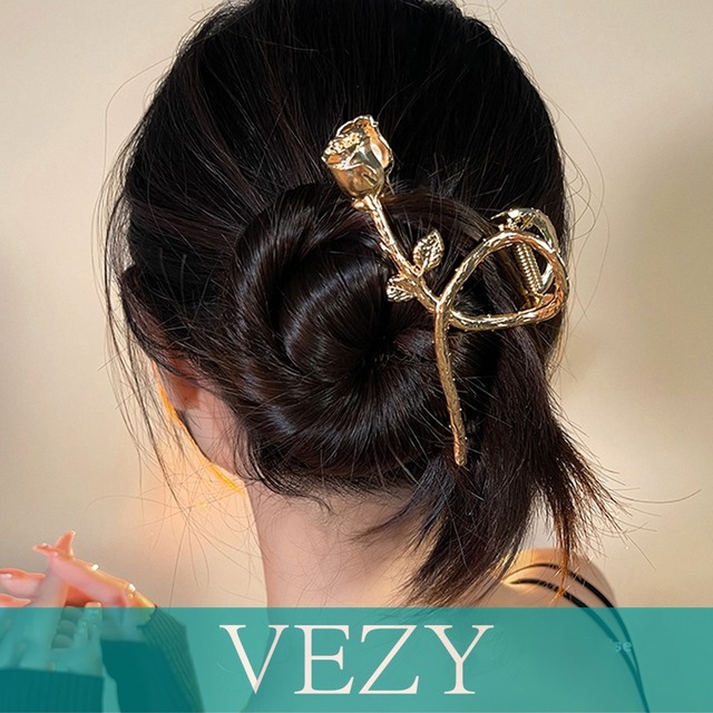 バンスクリップ ヘアクリップ ヘアアクセサリー バラ ローズ 大人女性 簡単髪留め おしゃれ 髪飾り オルチャン ヘアアクセ 韓国風 フラワー リーフ 髪留め クリップ ヘアアクセ ベジー VEZY ItemNo.【17918527 】