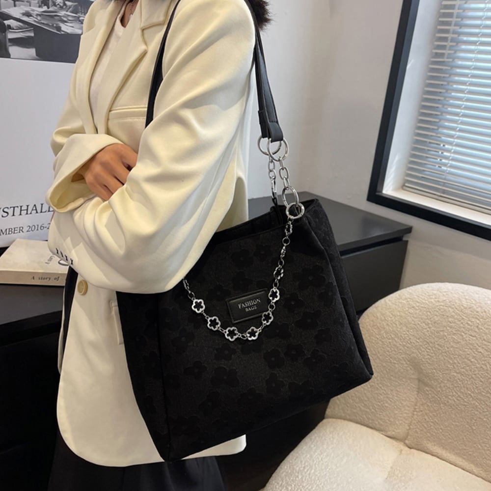 スクエア トート バッグ レディース 大容量 通勤 通学 きれいめ 大人 かわいい 花柄 おしゃれ レザー チェーン付き 大人可愛い 大人女子