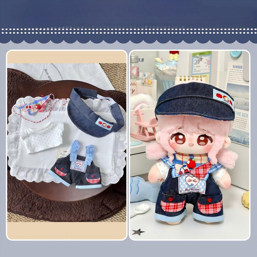 20cmぬいぐるみ用 りんご ドットトップス＋デニムサロペット＋マフラー