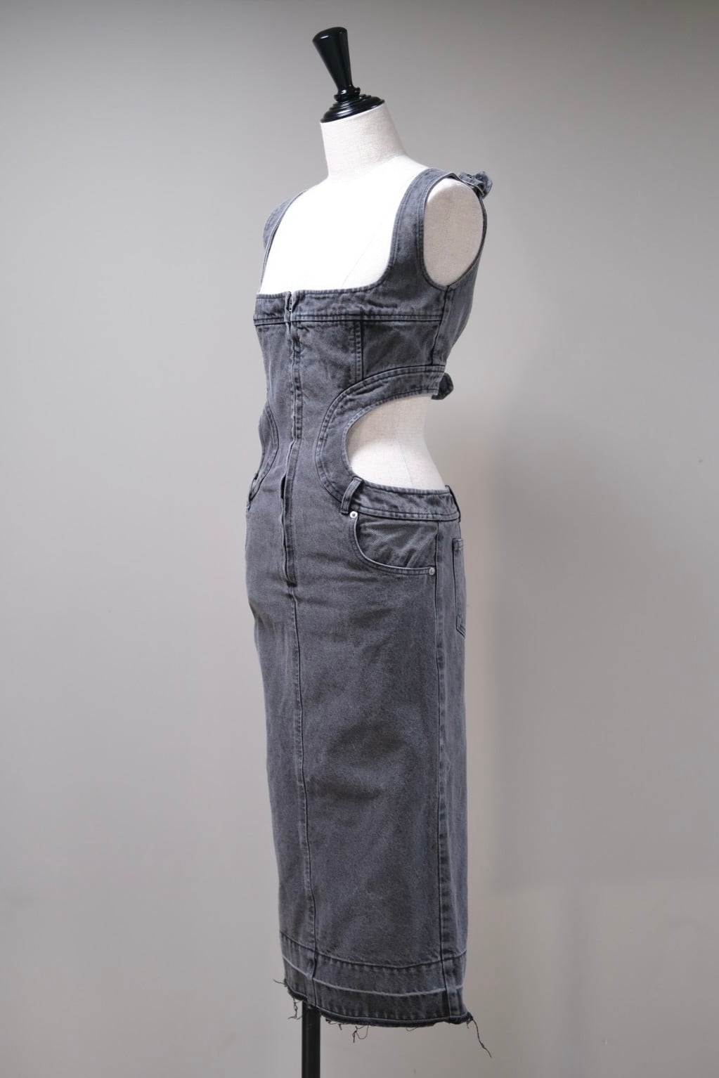 FETICO】SQUARE NECK BUSTIER DENIM DRESS - black - | loop