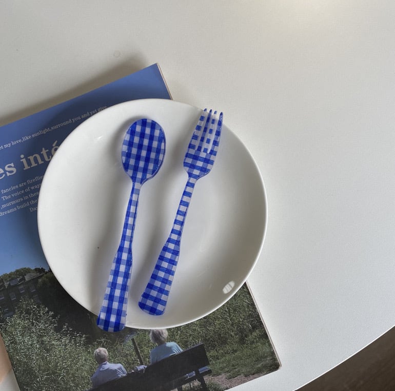 retro check flower fork spoon SET 6colors / レトロ チェック フラワー カトラリー 韓国雑貨 |  tokki maeul (トッキマウル) / 韓国雑貨通販サイト