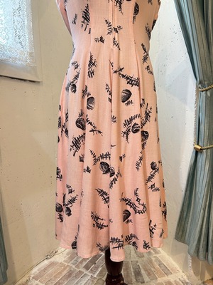 50's black×pink novelty print dress