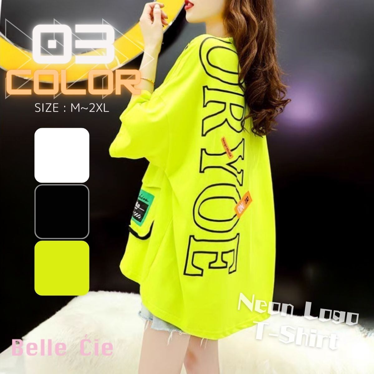 Tシャツ トップス 半袖 ネオン 蛍光 ポケット 大きいサイズ レディース ロゴ プリント カットソ