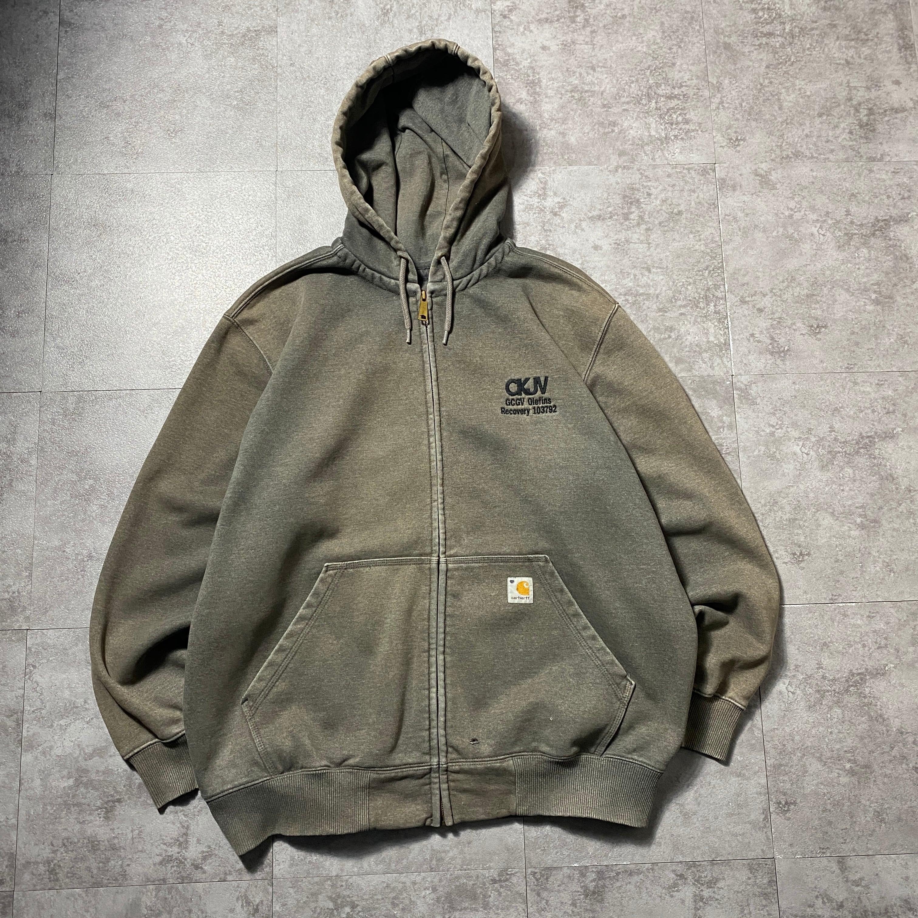 Size.XL】carhartt カーハート 刺繍企業ロゴ 最高フェード ダメージ
