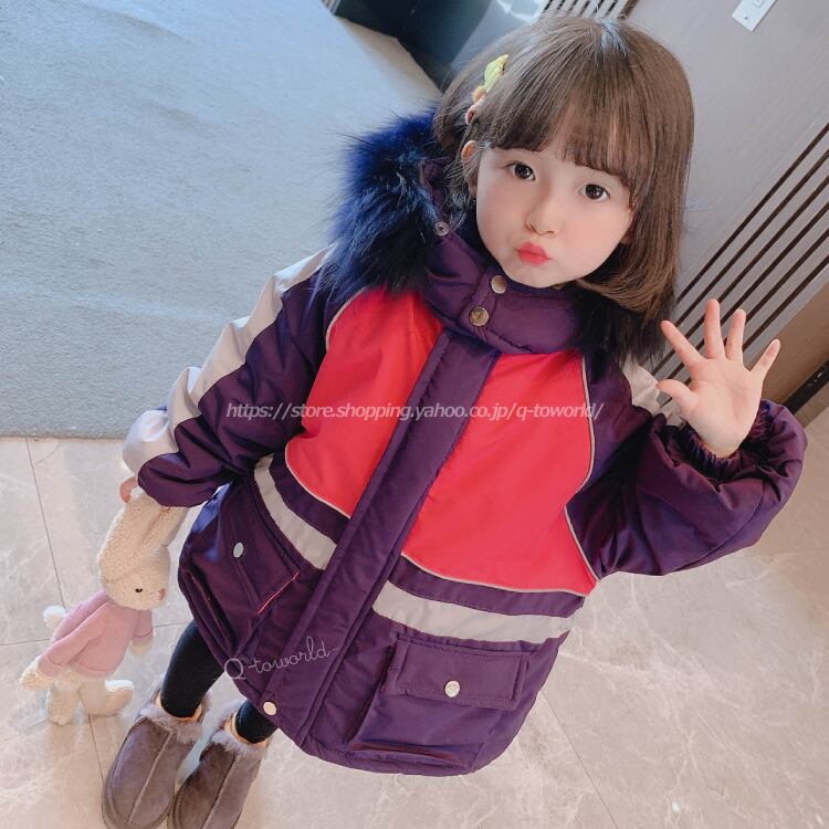 80 130 コート あったか アウター パープル 韓国版 フード付き ジャケット 男の子 韓国子供服 子供服 女の子 Q Toworld キュートワールド 子供服 メール便は何点でも送料の合計は280円
