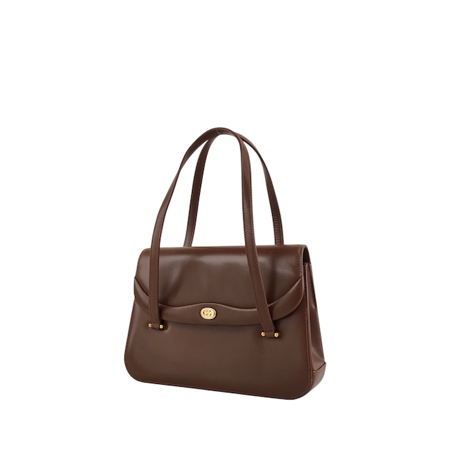GUCCI グッチ ブラウン GG レザー フラップ ハンドバッグ vintage ヴィンテージ オールド auy3z2