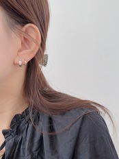 S925 ストーンウェイフープピアス