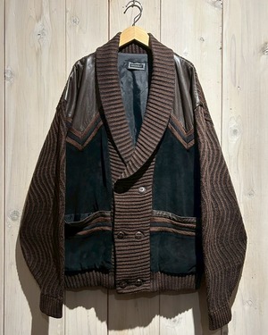 【a.k.a.C.a.k.a vintage】“SAXONY” Leather Switching Vintage Loose Knit Jacket