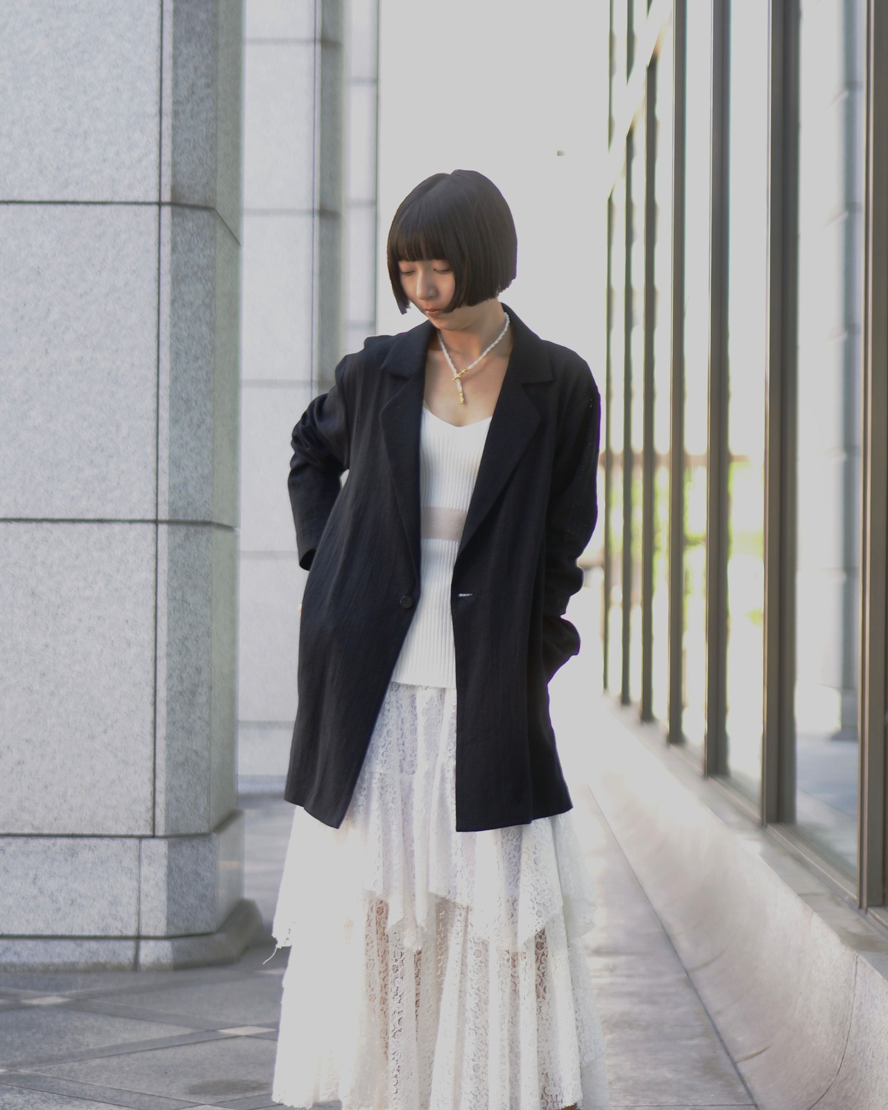 kujaku - BAMBOO LINEN JACKET:Black
